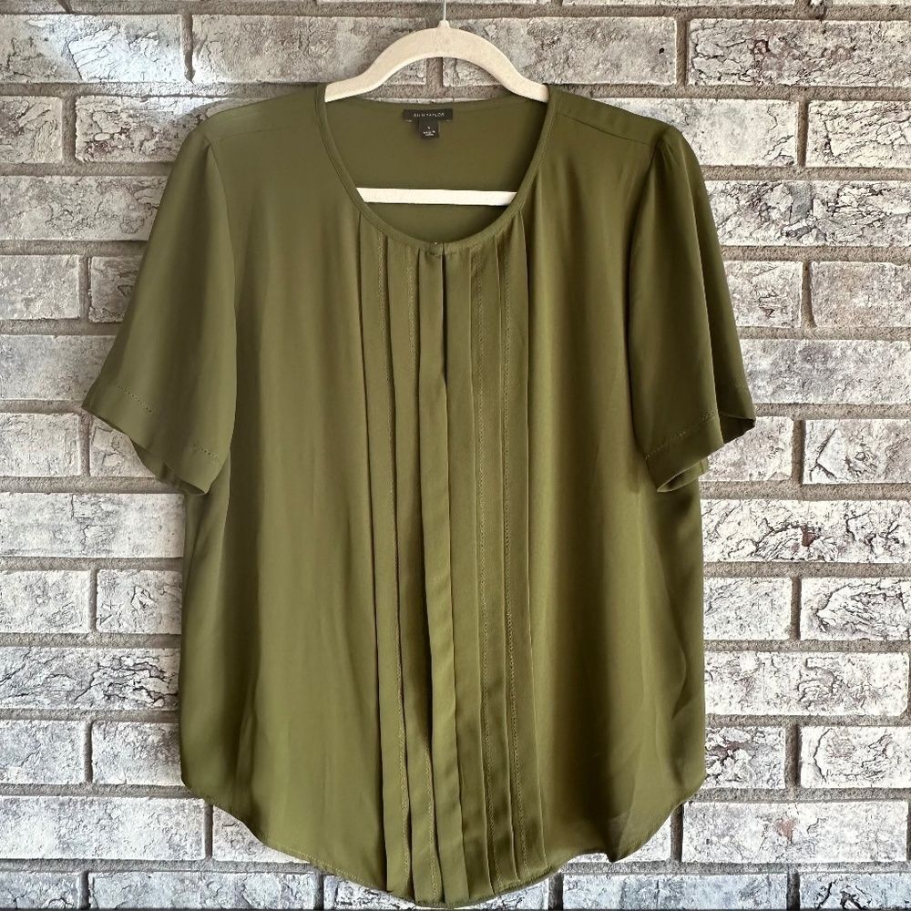 Ann Taylor Olive Green Pleated Blouse - Size S